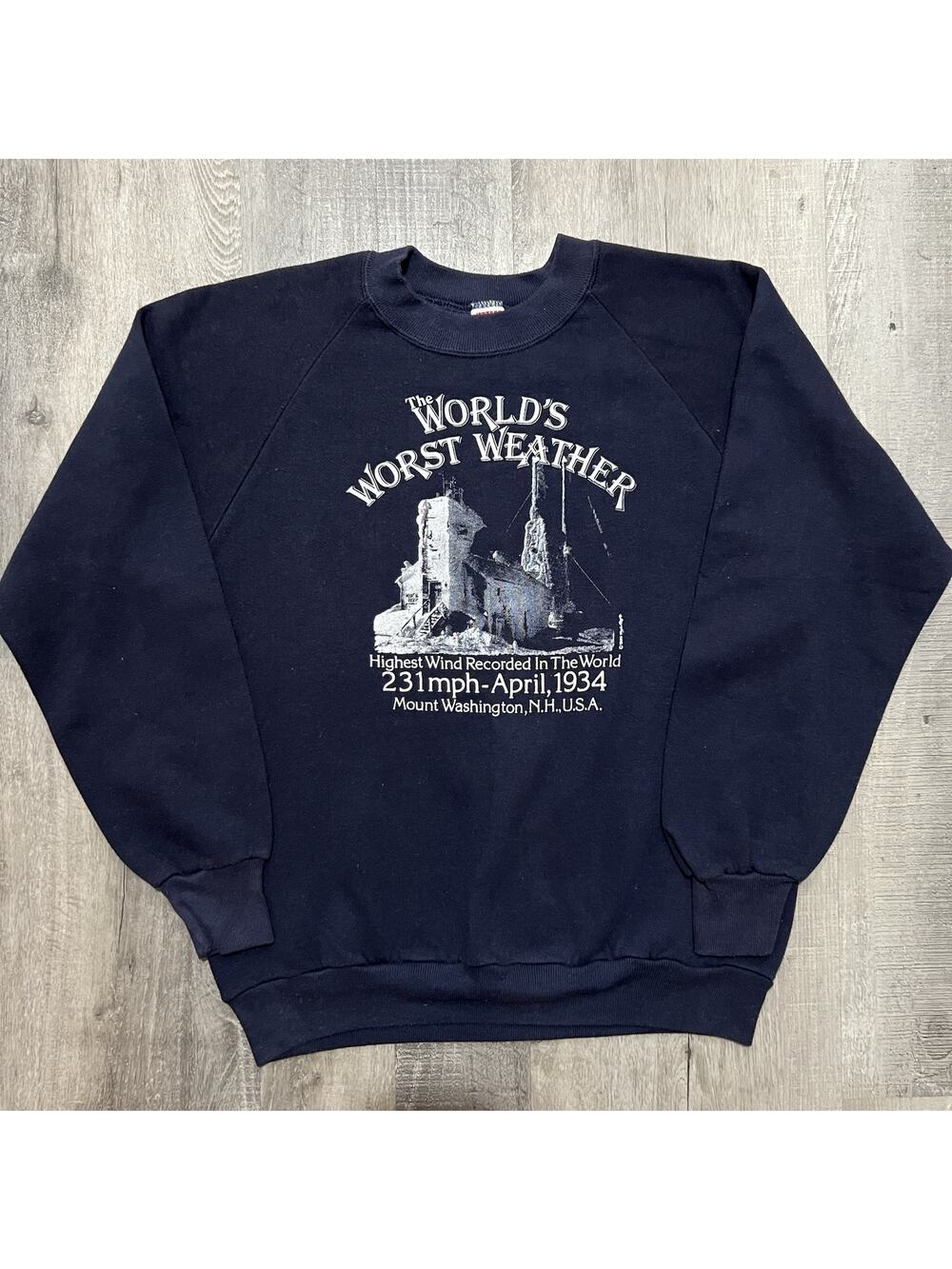 VTG The Worlds Worst Weather Sweatshirt 1980s Blue Mount Washington Crewneck M